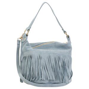MARLON Made In Italy Suede Fringe-detailed Hobo Bucket Bag